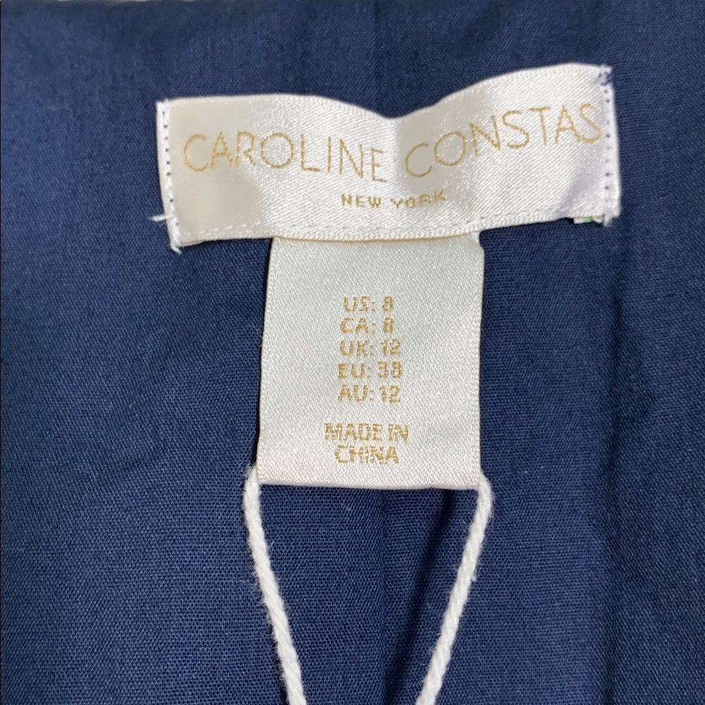 New Caroline Constas‎ Polka Dot Mini Dress Linen Blend Navy Mediterranean Size 8 - Picture 5 of 10